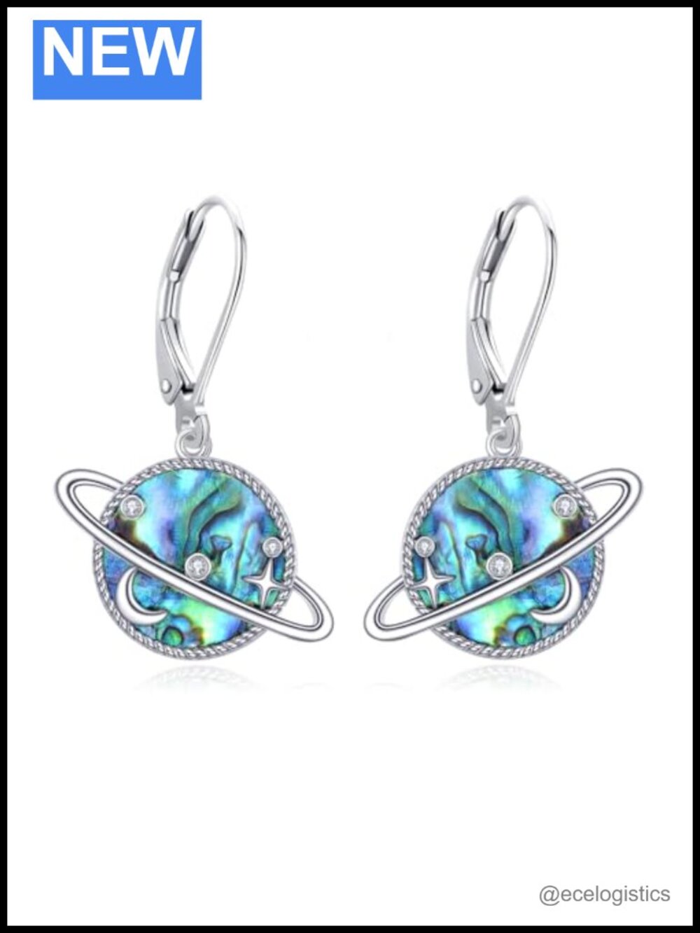 Sterling Silver Abalone Dangle Earrings Celestial Planet Eiffel Cowgirl